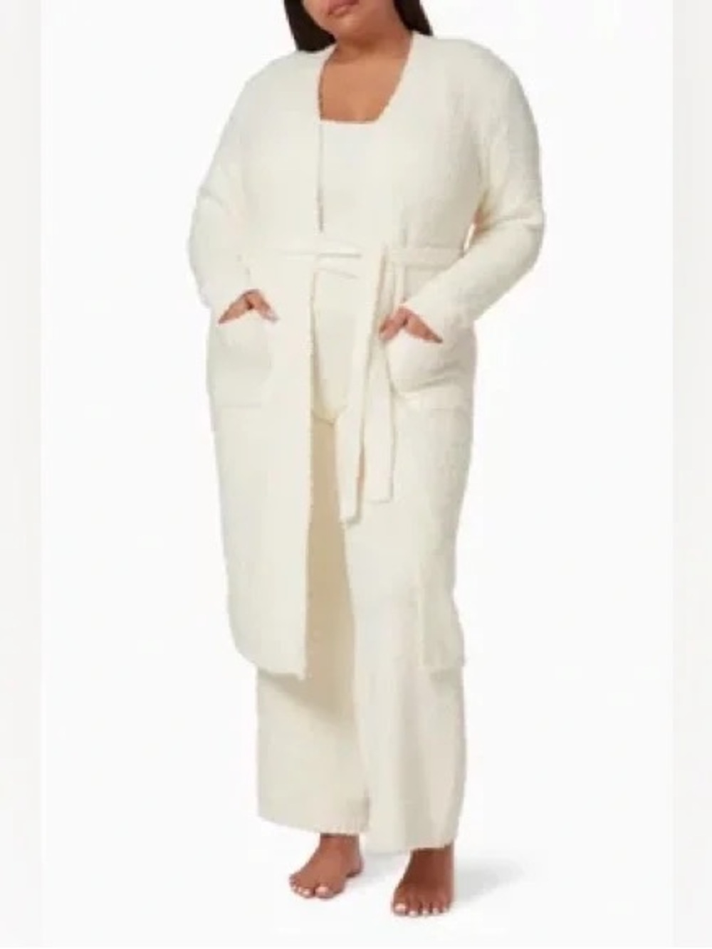 Skims Cozy Knit Fleece Robe in Bone